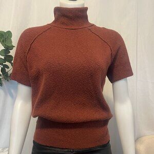 Yet again Knit Sweater Barbiecore High Neckline Shortsleeve Solid Color Slim Fit